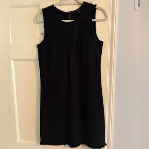 Ann Taylor Tweed Sleeveless Black Dress with Fringe Hem
